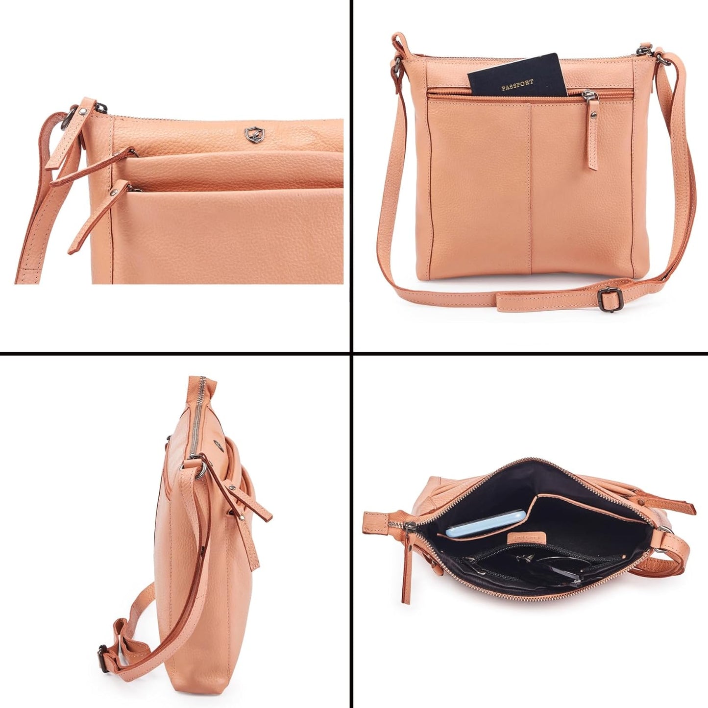 Small Soft Genuine Leather Crossbody Purse Women’s Sling Crossover Shoulder Travel Handbag with Triple Zipper