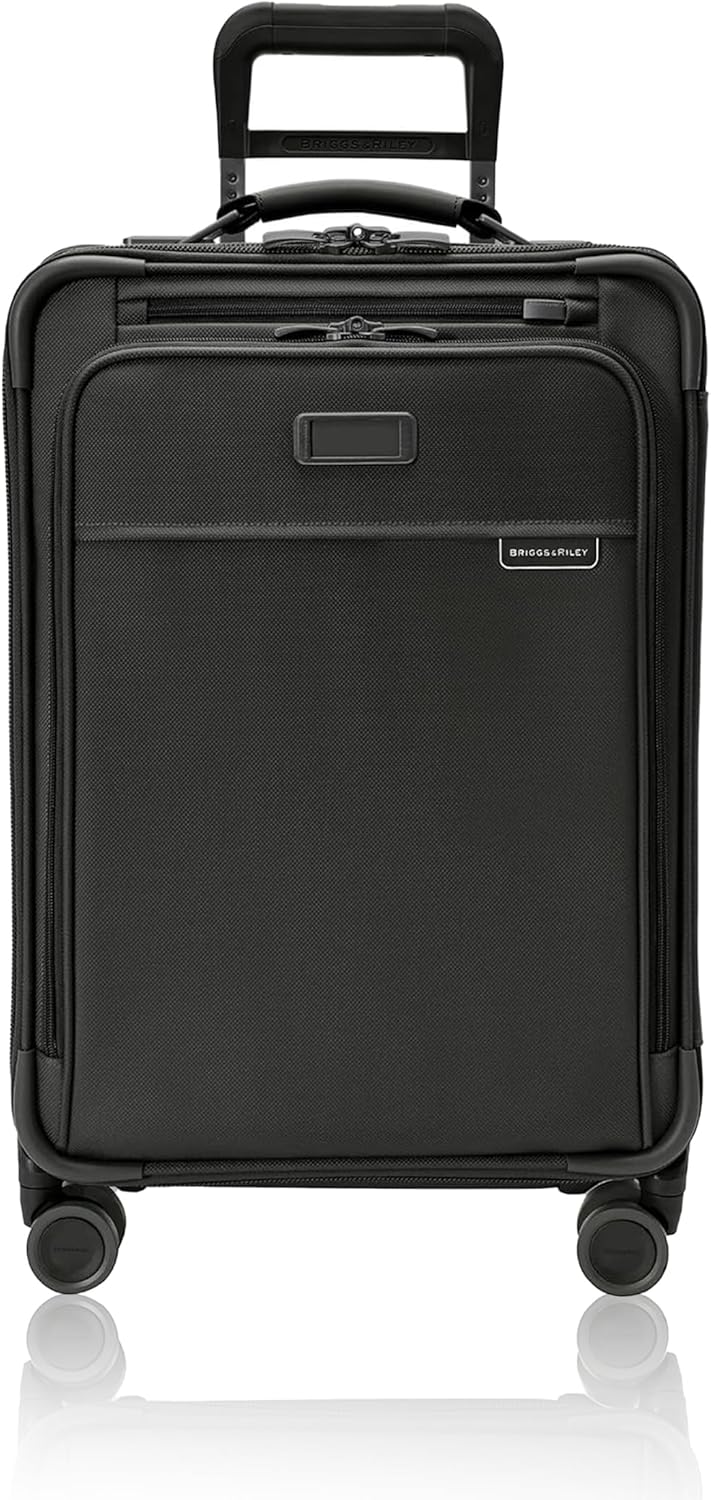 Briggs & Riley Essential 22" Carry On Expandable Spinner - Luggage for Travel, Suitcases with Wheels, Softside Rolling Bag for Men & Women, Self-Repairing Zipper - Baseline Collection, Black