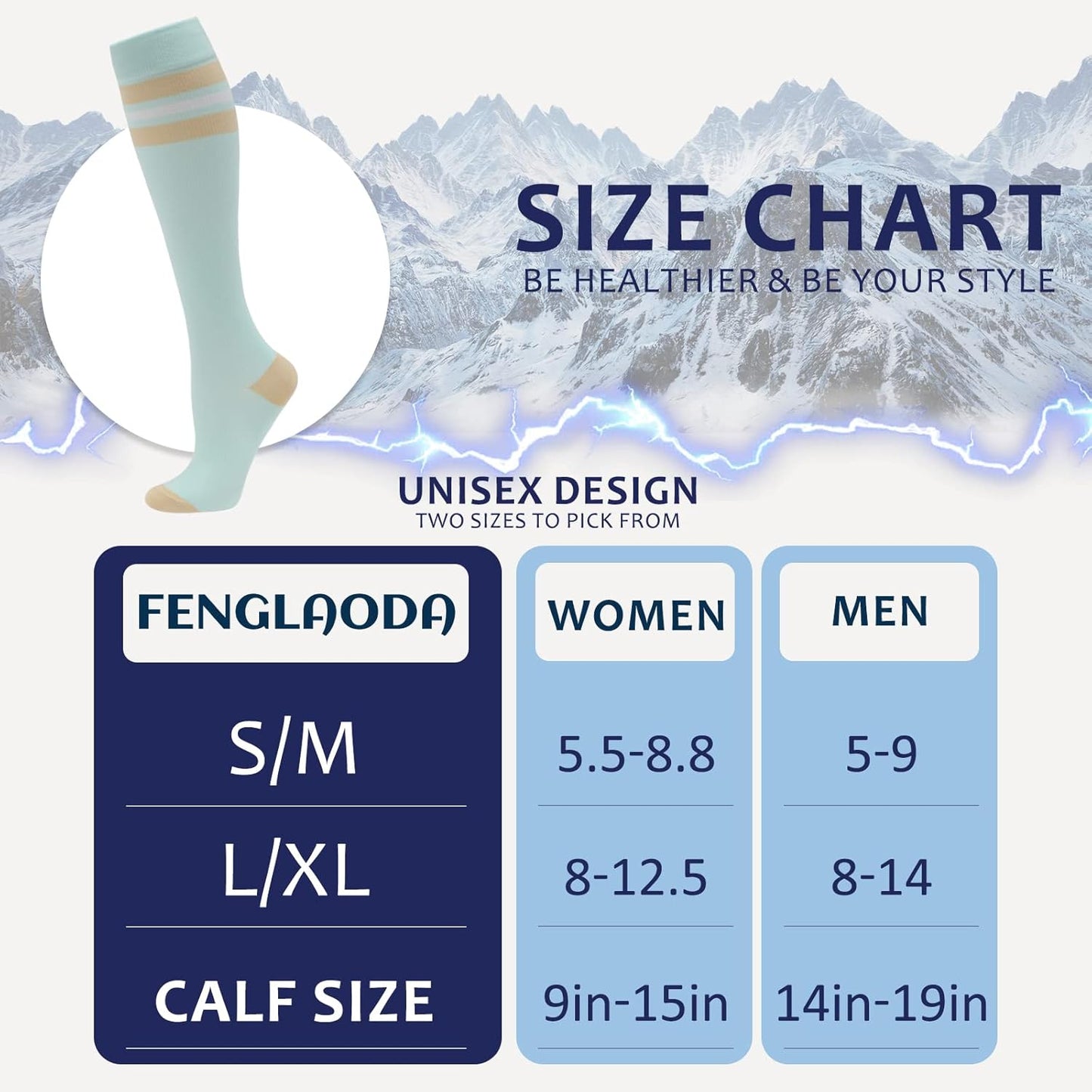 fenglaoda 8 Pairs Compression Socks for Men & Women 20-30 mmHg Knee High Nurse Pregnant Running Medical and Travel Athletic