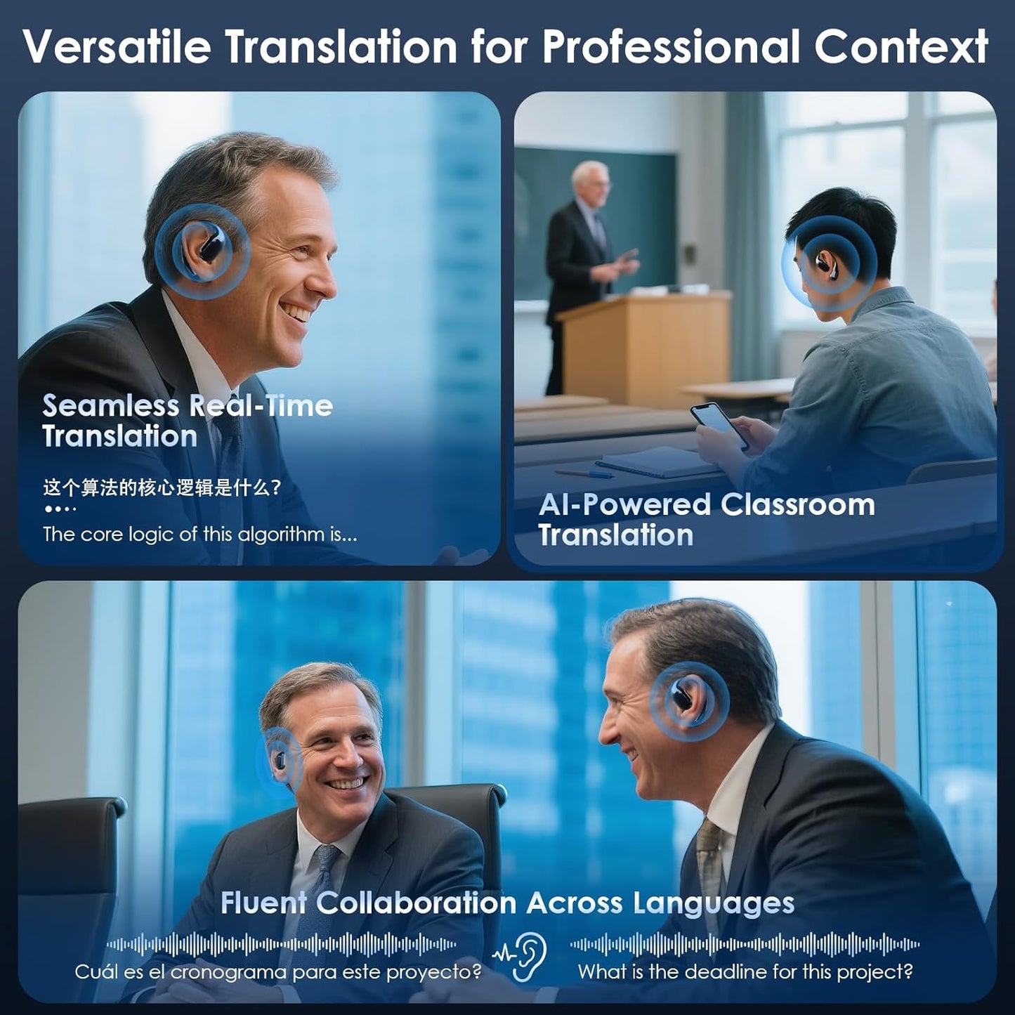 Translation Earbuds Real Time AI: Olycism AI Translator Earbuds with 150 Languages 3 in 1 Translation Headphones Long Battery Life Bluetooth 5.4, iOS Android for Travel Business Study