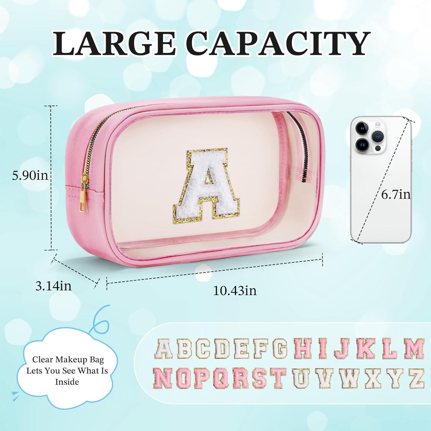 YOOLIFE Graduation Teacher Gifts Travel Toiletry Bag, Clear Makeup Bag Preppy Cosmetic Bags Organizer Travel Essentials Pink Gifts for Girls Teen Girlfriend Kids Birthday Gift Preppy Stuff M