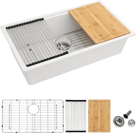 Dcolora 33 Inch White Granite Composite Kitchen Sink Workstation Undermount Single Bowl sink Large Sink For Kitchen,DC-GU2514