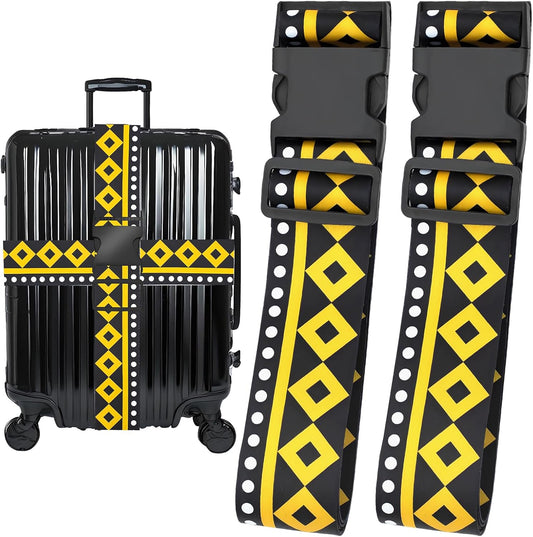 Geometric Arts Luggage Straps for Suitcases, Adjustable Luggage Travel Belt to Keep Luggage Security While Travel, Strong Polyester Fabric, Easy-to-Recognize Funny Pattern Travel Accessories, 2 Pack