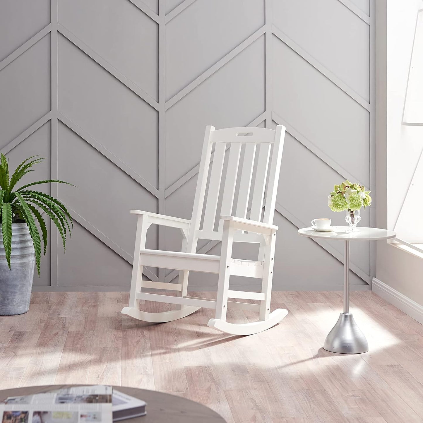 Psilvam Oversized Outdoor Rocking Chair Set of 2, Porch Rocker with 21" Wide Seat and 32" Tall Backrest, Pre-Assembled with Most Components for Effortless Installation (White)