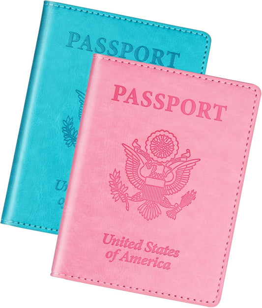 Turquoise & Pink Passport Holder, Cruise Essentials Passport Wallet Cover Case for Family Women Men, Travel Must Haves Passports Book Protector