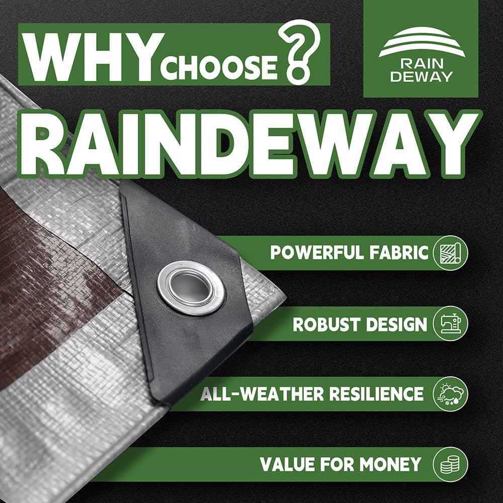 Tarps Heavy Duty Waterproof 8x10 Feet (2 Pack), 10Mil Multipurpose Poly Tarp Cover with Metal Grommets and Reinforced Edges, Silver/Brown Tarp by RAINDEWAY