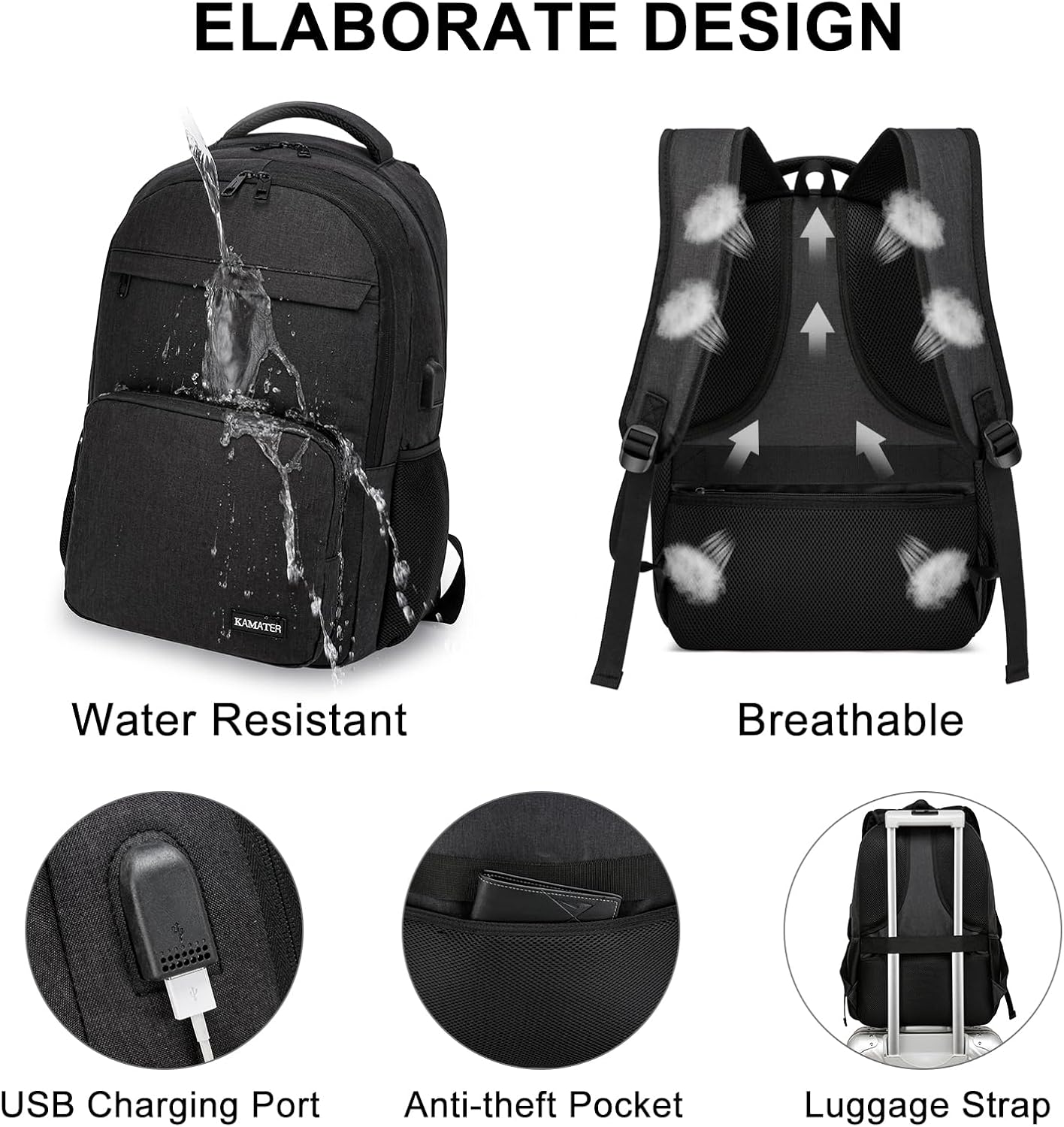Black Backpack for School, college Backpack for Teens,Students, with 17.3 inch Laptop Sleeve Back Pack for Boys, Large Computer Back Pack with Compartments for Men & Women