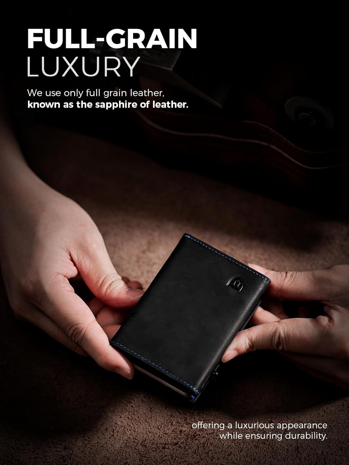 LORZOR Minimalist Wallet for Men with Credit Card Holder, Finest Full Grain Leather, Pop up Smart Wallet, Trifold Slim Wallet, RFID Blocking, Front Pocket, ID Window