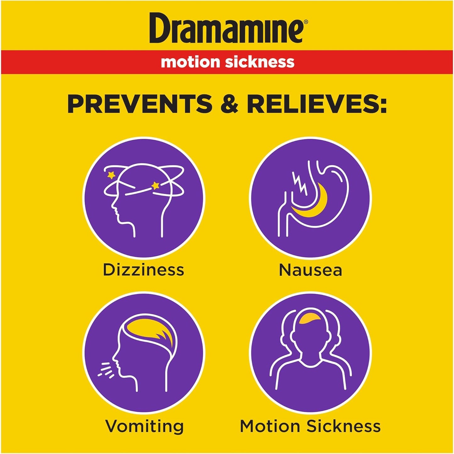 Dramamine Motion Sickness Less Drowsy, Chewables for Nausea Relief During Travel, Raspberry Cream Flavor, 12 Count