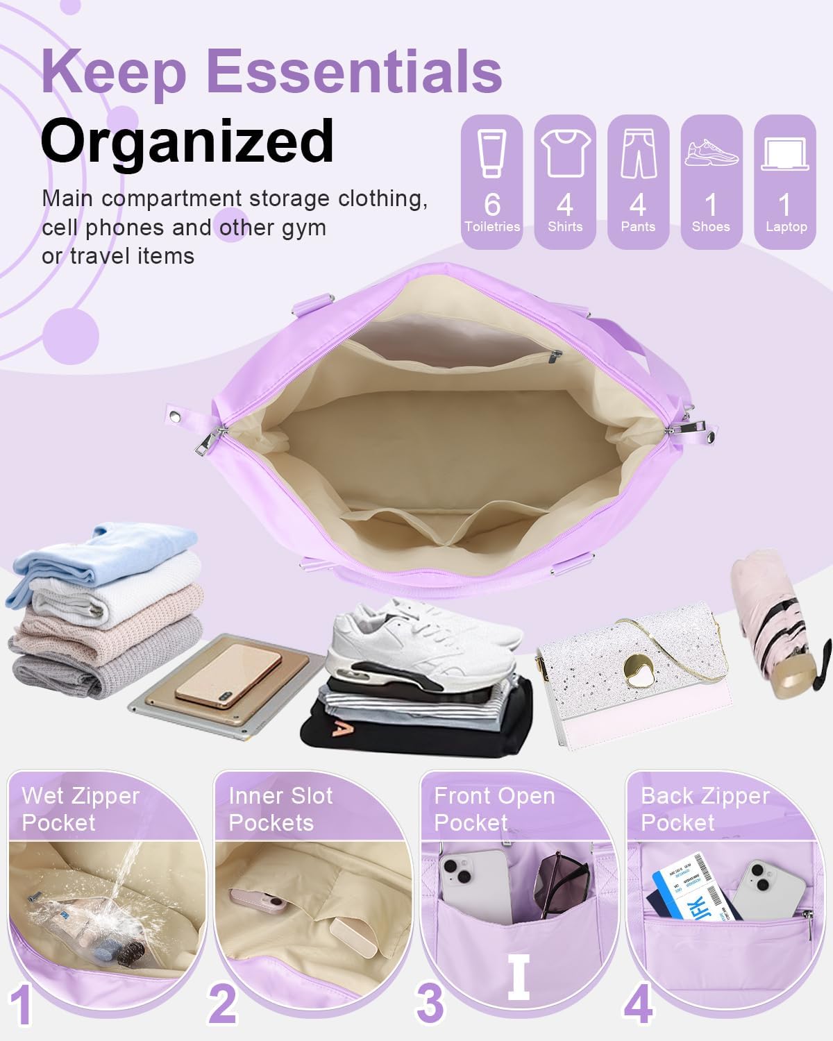 Daughter Niece Gifts for Teen Girl Kids, Initial Travel Duffel Bag Sports Gym Bag Personalized Gifts Weekender Bag，Monogram Overnight Bag Cute Dance Bag Birthday Bridesmaid Gifts for Women(Purple, I)
