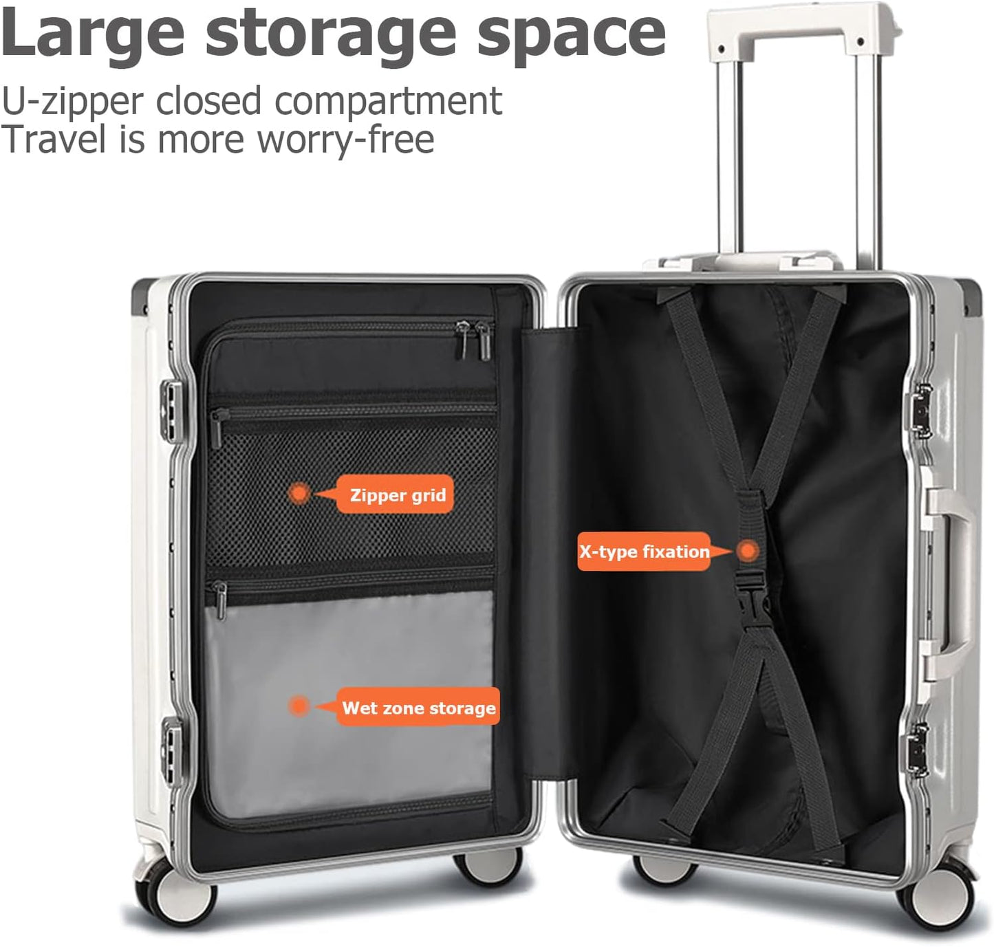 feilario 20in Aluminium Frame PC Hard Shell Spinner Wheels Luggage, Built-In TSA lock Carry on Suitcase, with Cup Holder, USB Port, Phone Holder