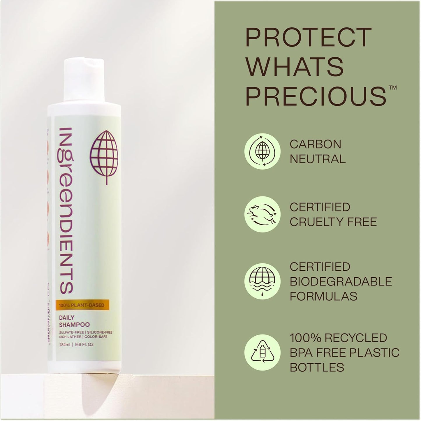 Non Toxic Vegan Shampoo with Organic Ingredients, Apple Cider Vinegar & Tea Tree Oil - Sulfate Free, Color Safe, Paraben Free, Gluten Free, Cruelty Free, pH Balanced