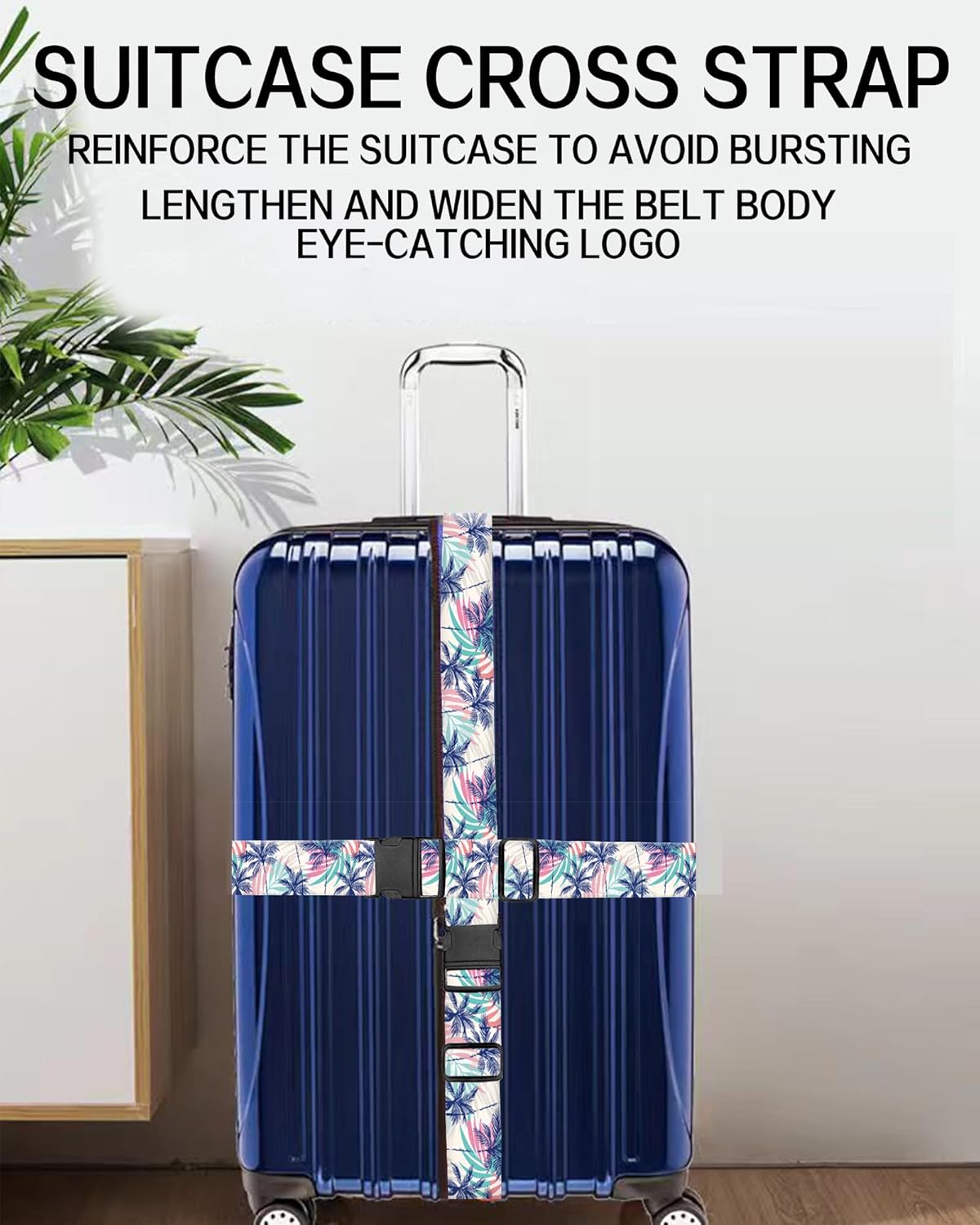 Luggage Straps for Suitcases, Adjustable Travel Belt, Durable Wide Luggage Strap, Cute Suitcase Strap Identifiers with Buckle, Bag Straps for Luggage, Cute Boho Leaf