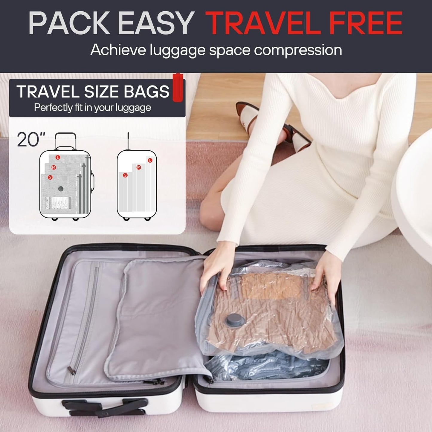 VMstr 9 Pack Vacuum Storage Bags for Travel, Carry-on Size Space Saver Bags for Luggage Clothes and Clothing Compression Packing, High Pressure Electric Pump(D/C Power)