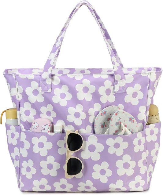 Waterproof Beach Tote Pool Bags for Women Ladies Extra Large Gym Tote Carry On Bag With Wet Compartment for Weekender Travel