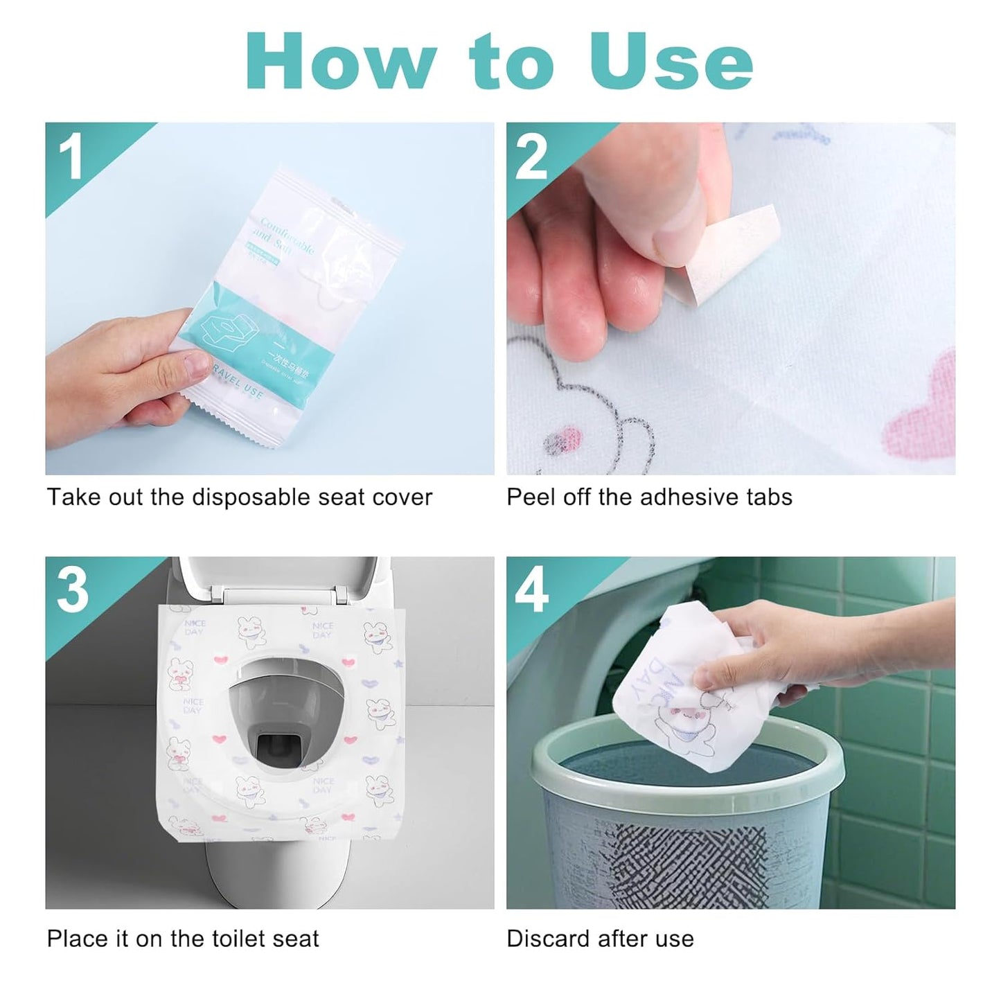 50 Packs Toddler Toilet Seat Covers Disposable, Disposable Toilet Seat Covers for Travel Waterproof Non-Woven, Travel Essentials for Kids Toddlers Potty Training (Individual Package)