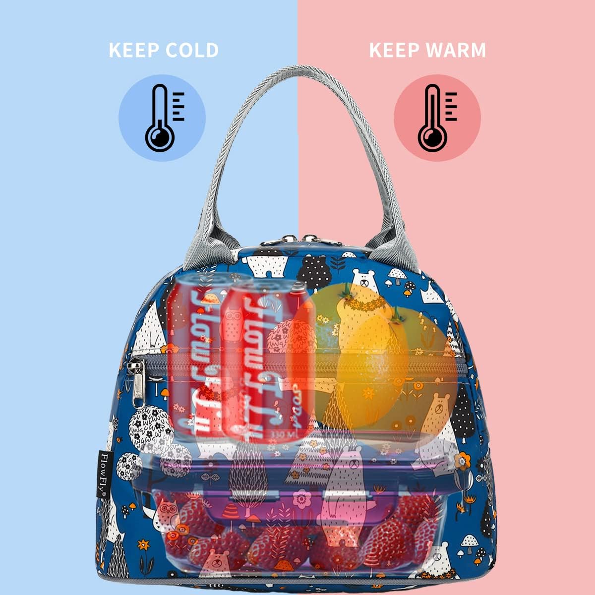 FlowFly Insulated Lunch Cooler Bag - Tote Bag Organizer for Women/Men, Owl
