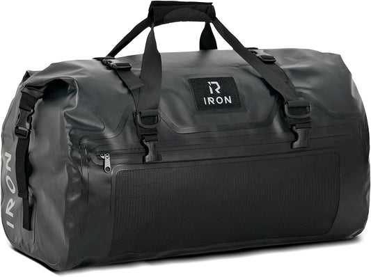 IRON JIA'S Motorcycle Dry Bag - Waterproof Duffle & Luggage Tail Bag Saddle Bags with Roll Top Closure, Shoulder Straps, Inner Pocket and Mesh Pocket (Black, 70L)
