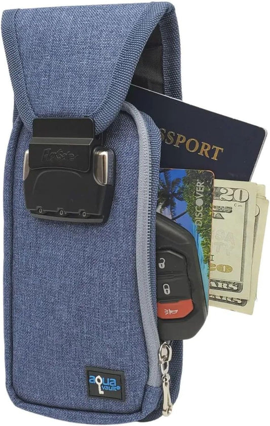 Aquavault | Flex Safe | Beach Chair Vault | Anti Theft Combination Lock | 3 Digit Programmable Lock | Water Resistant, Slash Resistant and RFID Blocking (Blue)