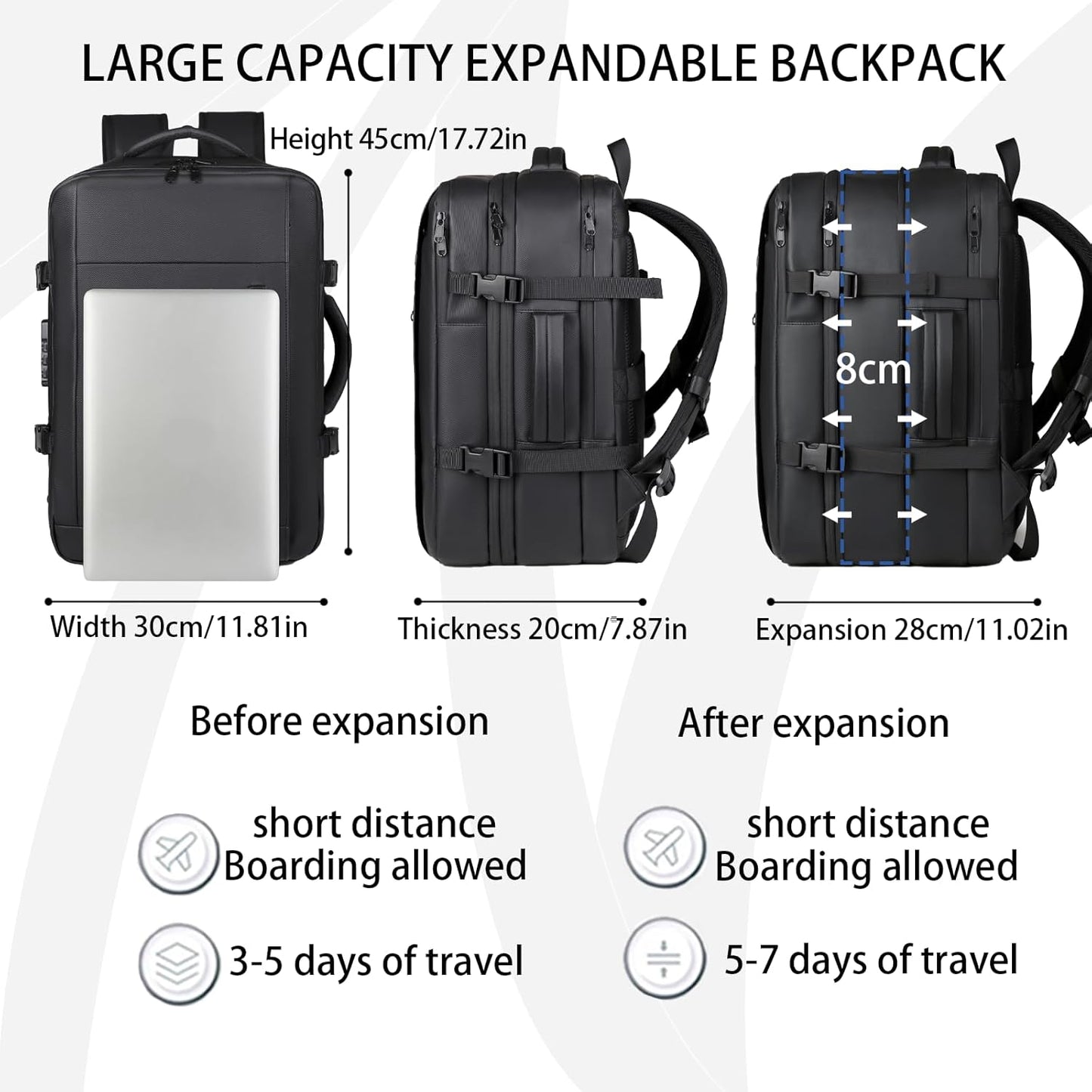 Vacuum-sealed travel computer backpack, Water-Resistant, With vacuum pump, Multiple Compartments, Anti-theft combination lock (Grey)