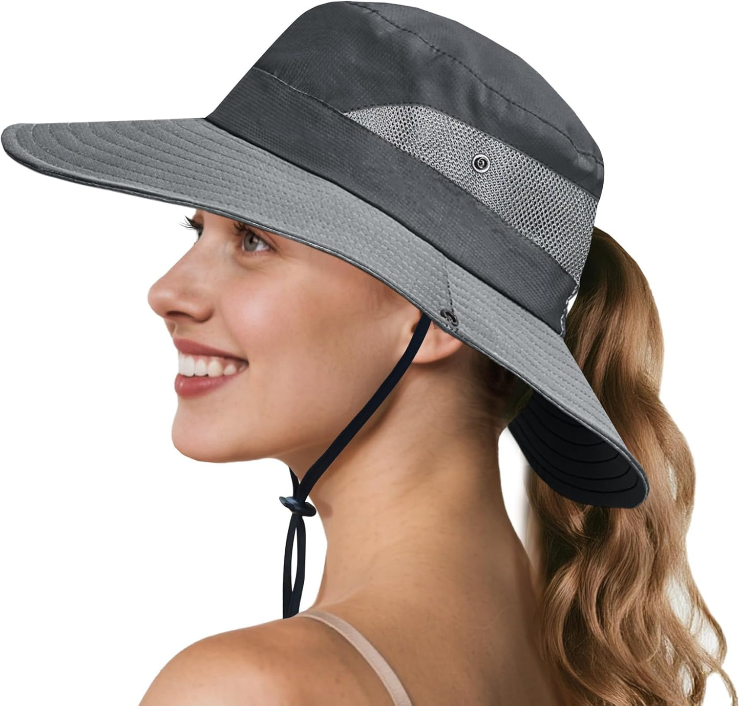 NPQQUAN Ponytail Sun Bucket Hats for Women Men Wide Brim UPF 50+ Fishing & Beach Hats