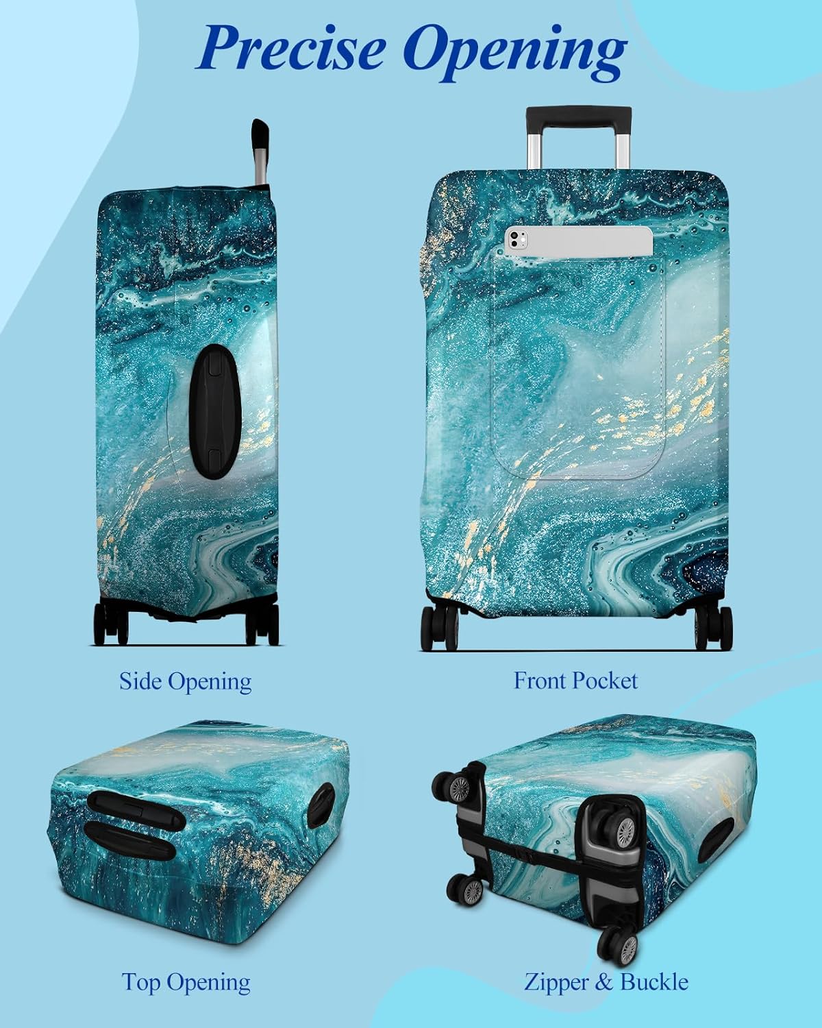 Slohif Luggage Cover for Suitcase Tsa Approved Protector - Luggage Sleeve Large Suit Case Cover Travel Stretch Baggage Case Protective Washable Fit 21-23 Inch Sea Wave S