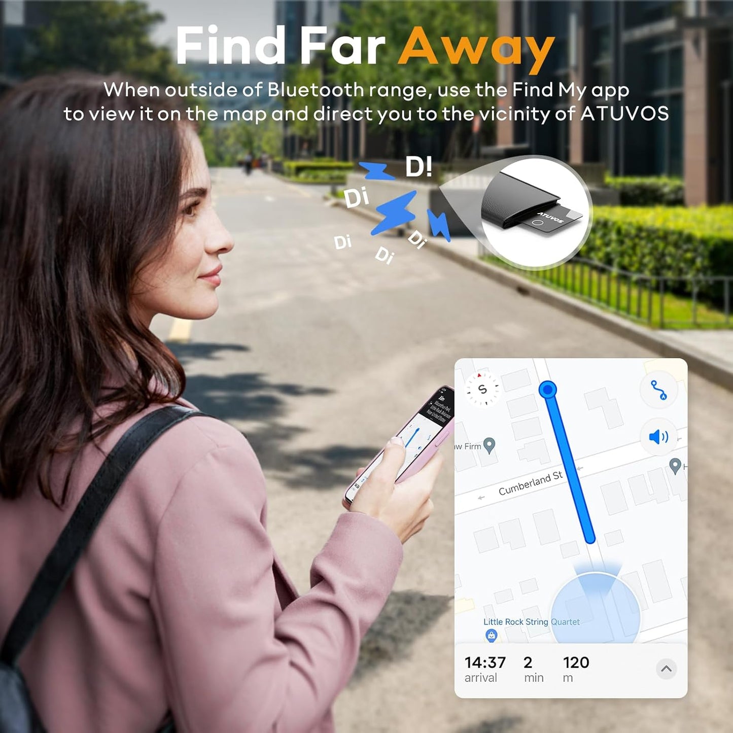 ATUVOS Wallet Tracker Finder Card, Ultra-Thin 1.6mm & 3-Year Battery, Smart Bluetooth Tracker Works with Apple Find My (iOS Only), Item Locator for Luggage Tags, Passports, IP67 Waterproof, 1 Pack