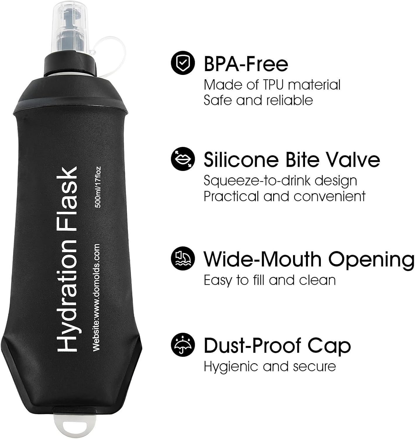 GYGYL Soft Flask, TPU Collapsible Soft Water Bottle for Hydration Pack, Running Vest, Leak-Proof Folding Water Bottle for Hiking Cycling Climbing Jogging-150ml Black, 2pcs