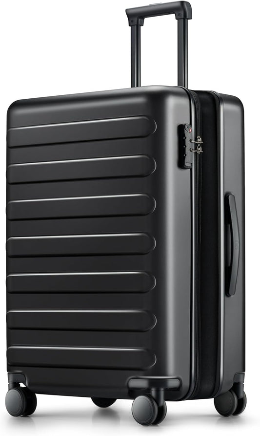 NINETYGO Medium Checked Luggage 24 Inch, Checking In Luggage with Smooth Spinner Wheels, Expandable, Hard Shell PC Suitcase, Lightweight Travel Luggage, TSA Approved (Black, Rhine Max)