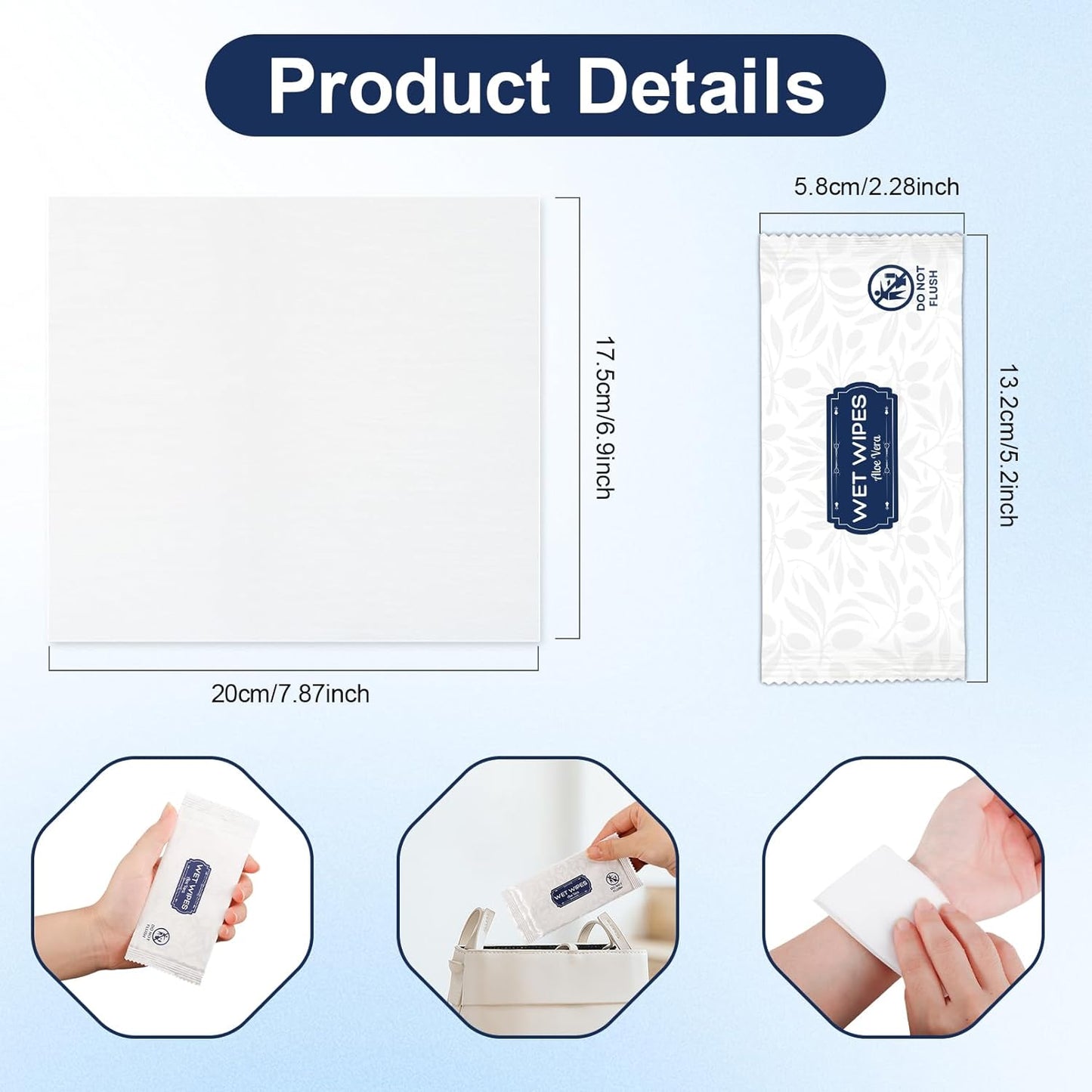 100 Pcs Wet Wipes Individually Wrapped, Aloe Vera Hand Wipe, Disposable Skin Cleansing Wipes, Travel Size Wipes Bulk for Hands, Butt, Daily Use, Restaurant, Barbecue (100 PCS)