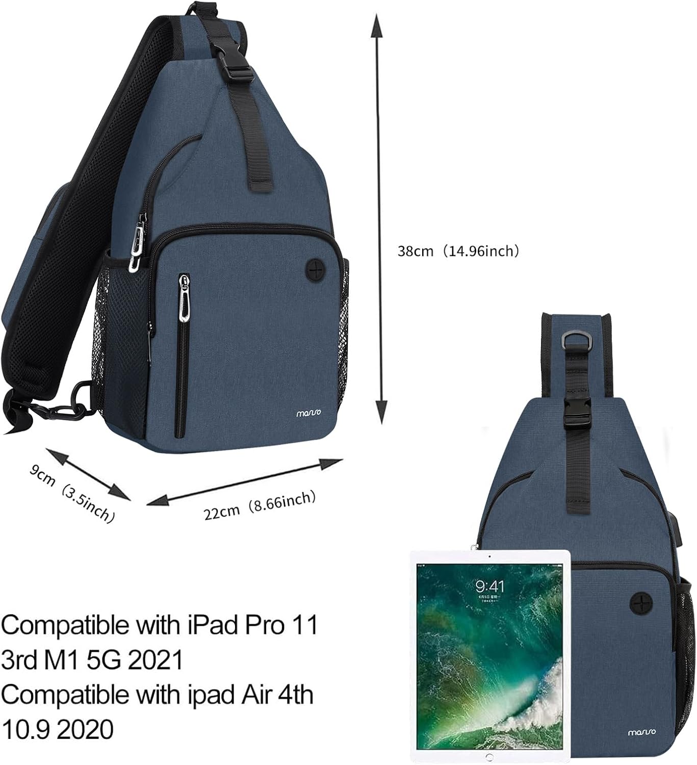 MOSISO Sling Backpack Bag, Crossbody Shoulder Bag Travel Hiking Daypack Chest Bag with Front Square Pocket&USB Charging Port