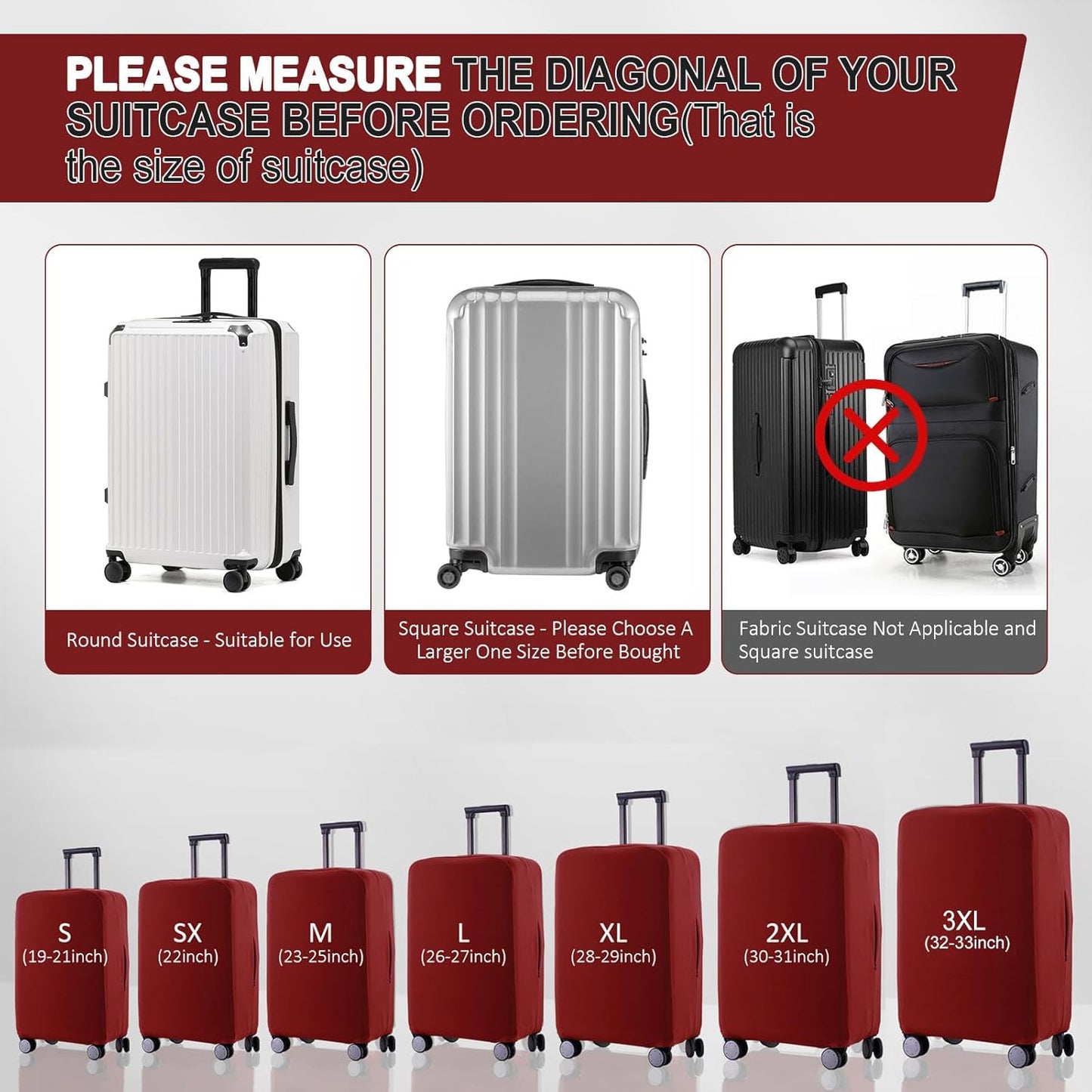 Travel Luggage Cover Suitcase Protector Scratch-Resistant Fit 19-31 Inch Suitcase, Not Included Suitcase (Claret, M(24-25 inch))