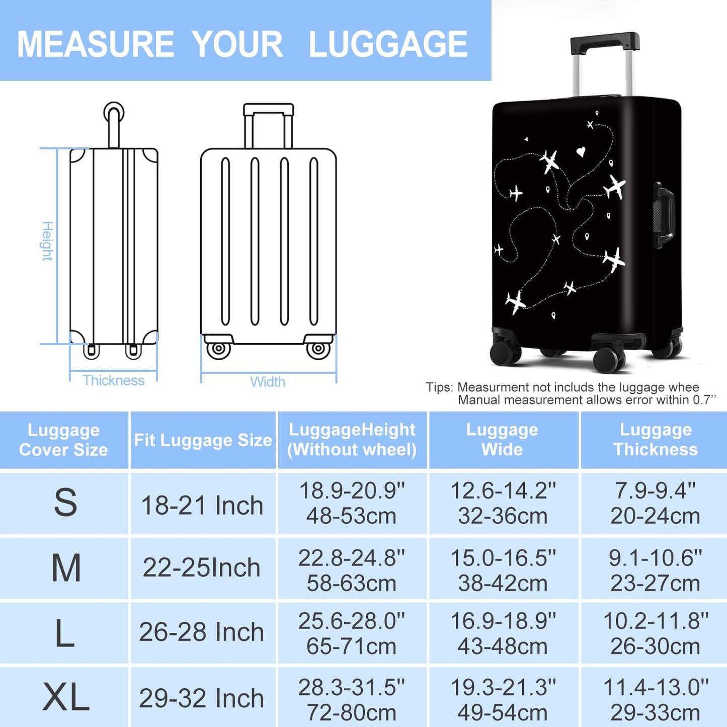 Luggage Cover Washable Suitcase Protector Anti-Scratch,Stretchable Fit for 20-34Inch Luggage Durable Travel Bag Cover with Zipper Closure (Airline, M(fits 24-26Inch suitcase))