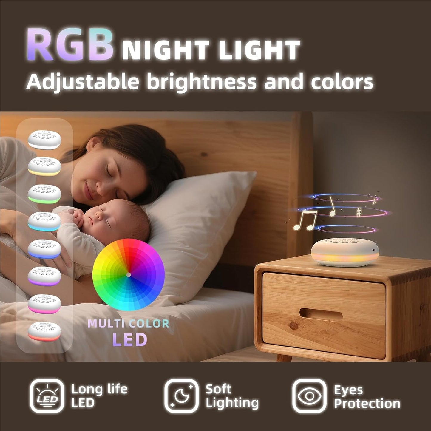 Portable White Noise Machine for Baby Adults, Rechargeable Brown/Pink Noise Sound Machine for Sleeping, 20 Soothing Sounds with Night Light for Travel, Nursery, Office Privacy & Noise Canceling