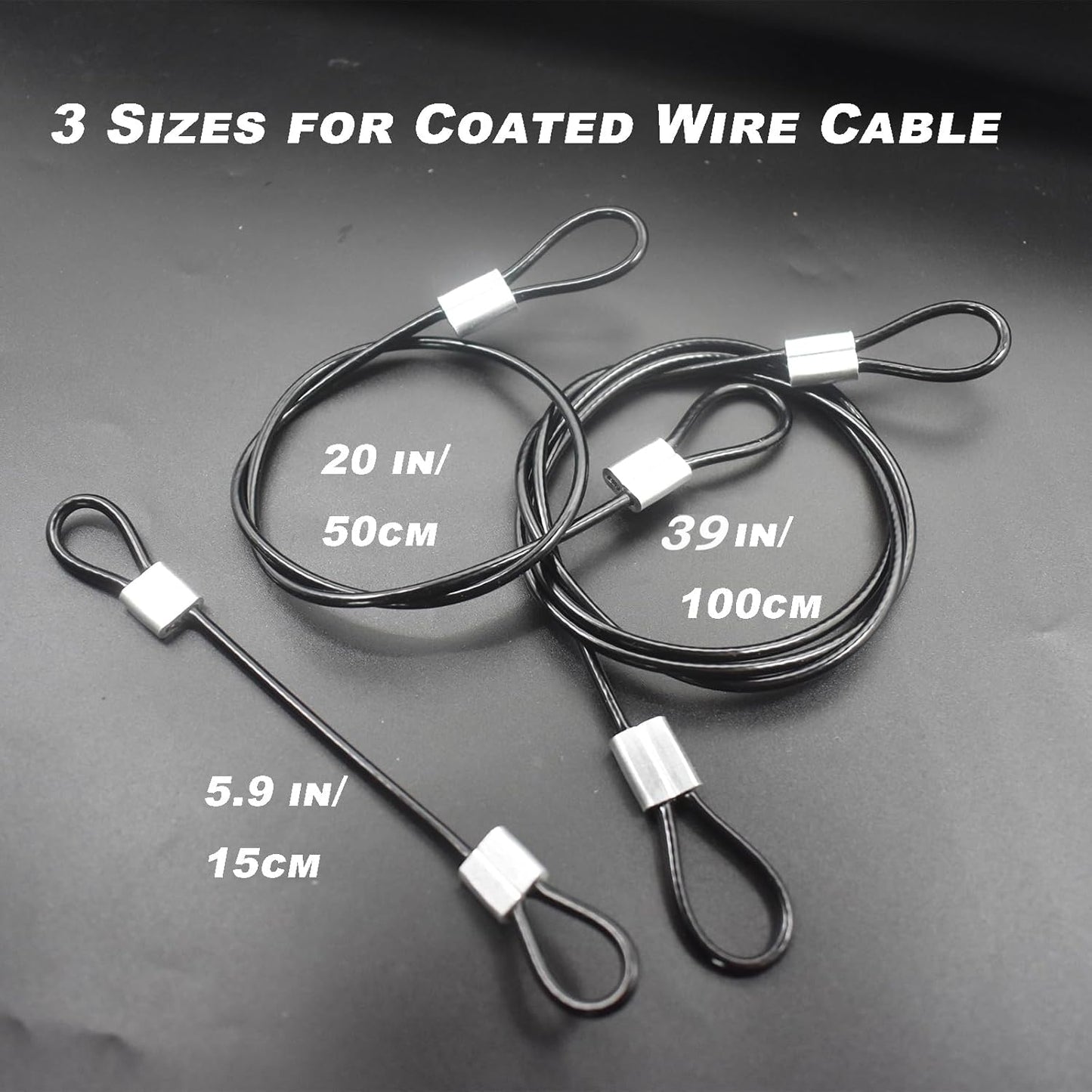 6 pcs 39 inch (100cm) 3mm Thickness Stainless Steel Wire Cable with Loops Vinyl Cover Coated Short Rope Lanyard Lock Safety Tether Chains, Black