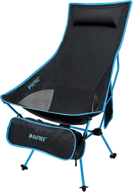 G4Free Lightweight Portable High Back Camp Chair, Folding Chair Lawn Chair Heavy Duty 330lbs with Headrest & Pocket for Outdoor Camp Travel Beach Hiking