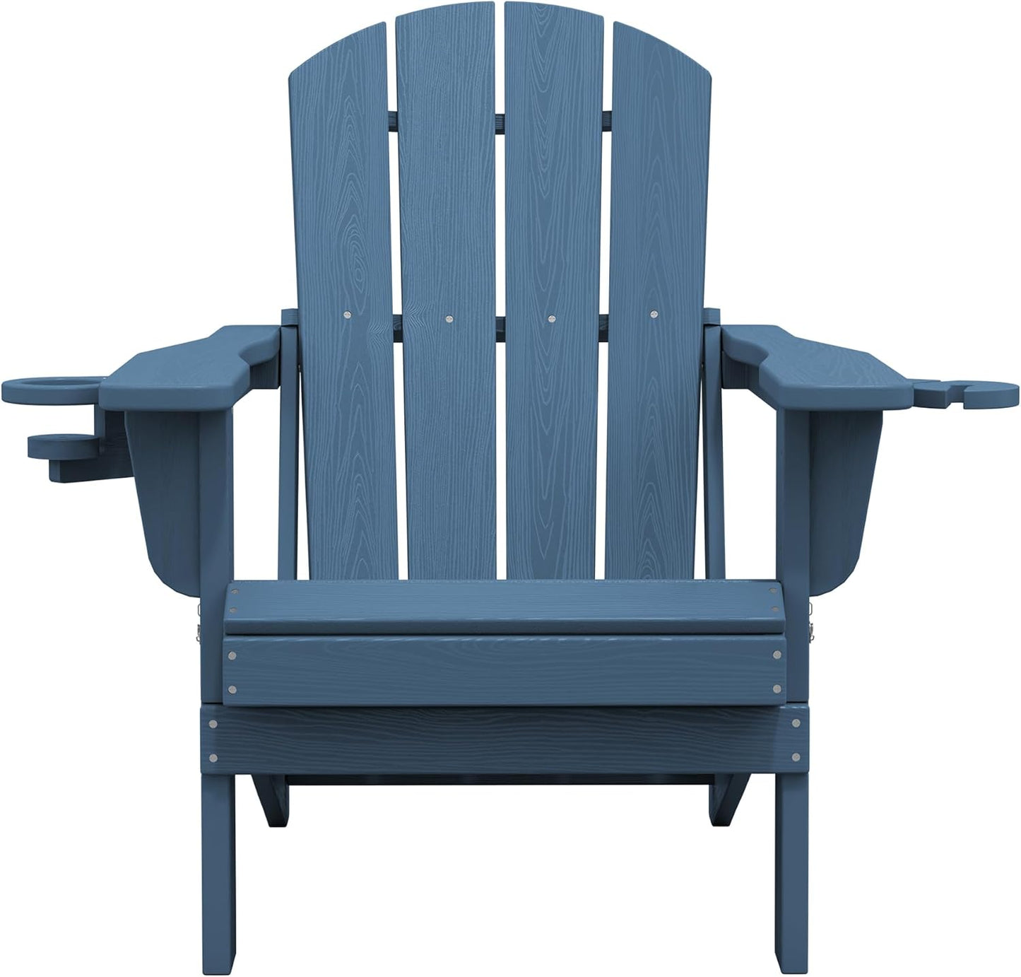 SERWALL Folding Adirondack Chair, Dual Cup Holders & All-Weather HDPE, Wood-Like Patio Chair for Backyard, Camping，Pool & Fire Pit- Navy