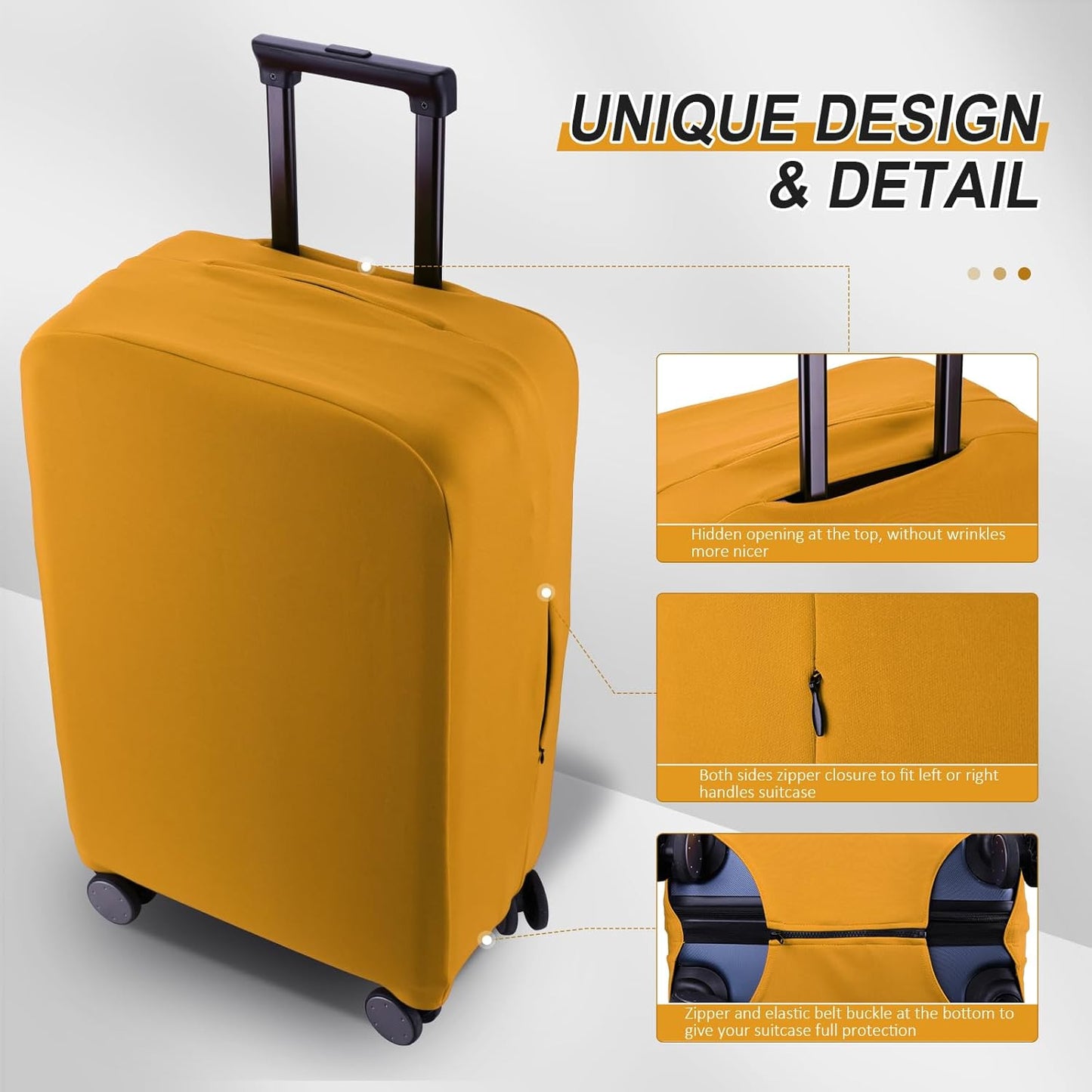 Travel Luggage Cover Suitcase Protector Scratch-Resistant Fit 19-31 Inch Suitcase, Not Included Suitcase (Yellow, S(19-21 inch))