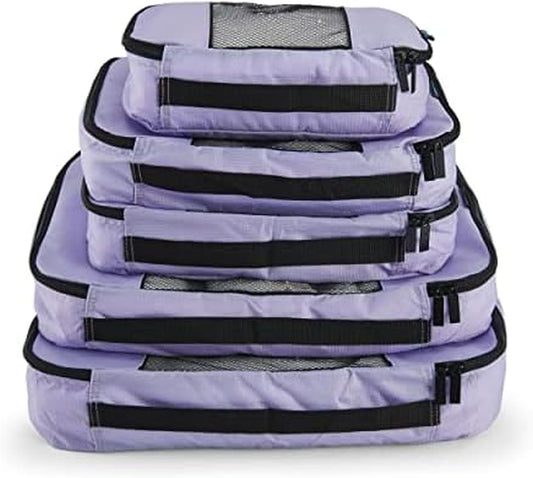TravelWise Luggage Packing Organization Cubes 5 Pack, Lavender, 2 Small, 2 Medium, 1 Large (TWPC-27)