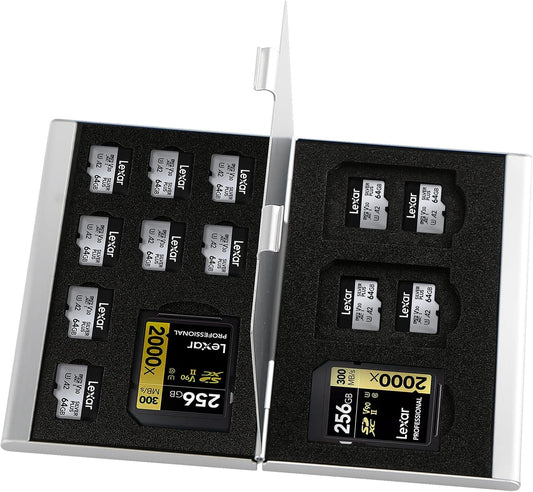 Aluminum SD Card Case, 18Slots Ultrathin SD Card Holder, Memory Card Storage Holder,Fit for 4 SD Card, 14 Micro SD Card, Silver