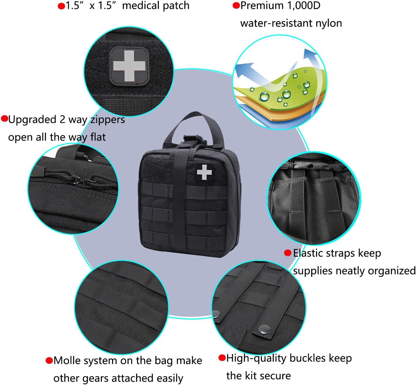 First Aid Kit Med Medical - Kit Rip-Off 180 pcs Water-Resistant Emergency Kit for Camping Hiking Home Outdoor Truck Vehicle Car Fishing Travel Biking