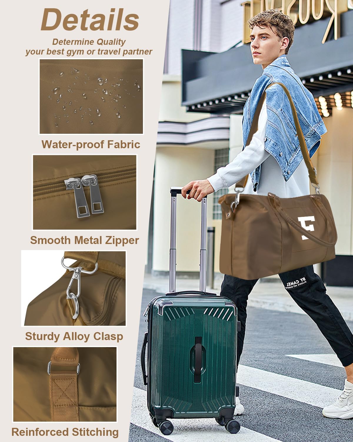 Birthday Graduation Gifts for Daughter,Initial Travel Duffel Bag Sports Gym Bag for Girls Teen Kids Birthday Gifts,Personalized Weekender Bag Carry On Tote Bags Cute Overnight Bag for Women(Brown, F)
