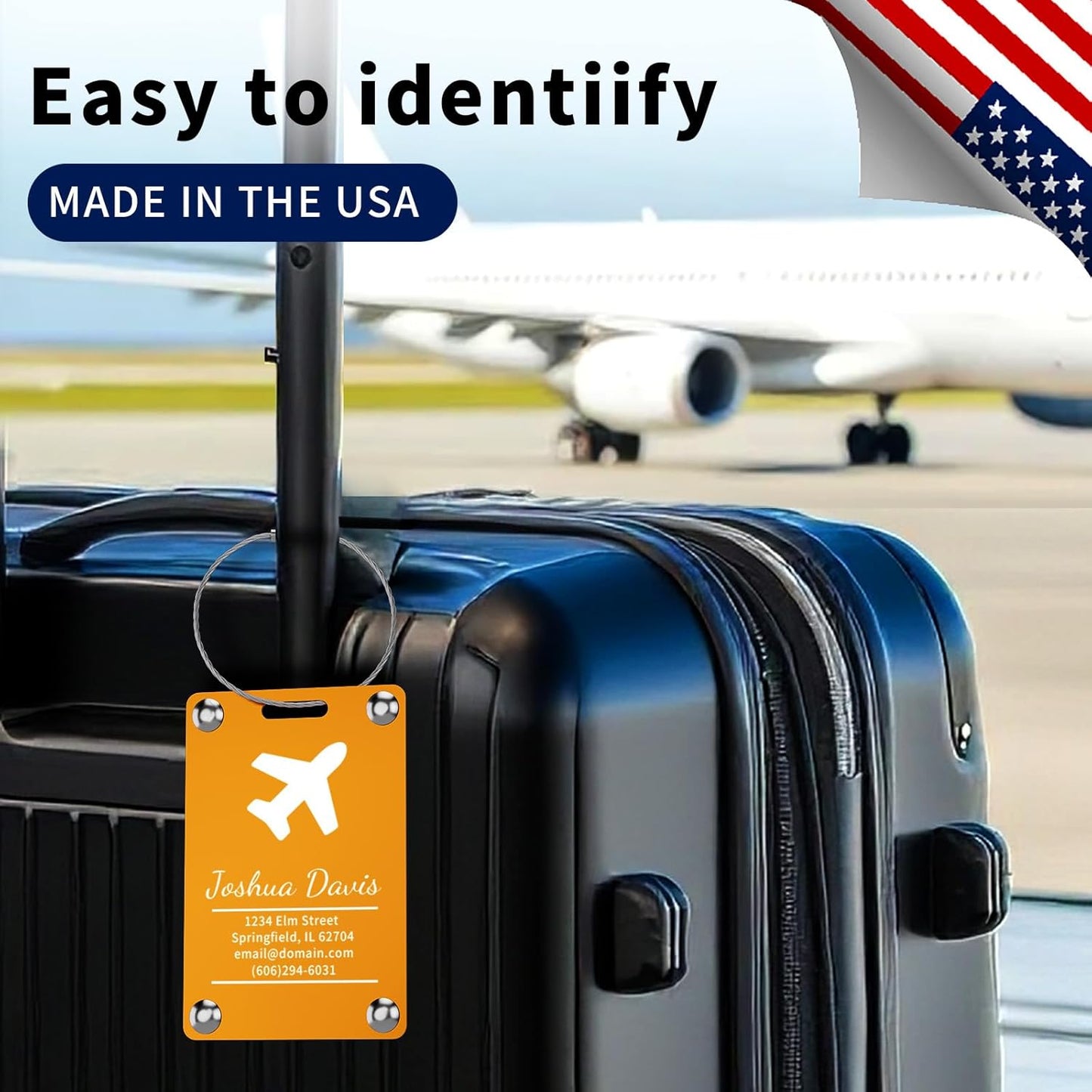 3 Pack Personalized Luggage Tags for Suitcases, Handmade Engraved Stainless Steel Custom Luggage Tags for Cruise Travel with Stainless Loop, Suitcase Identifier Metal Name Baggage Tag