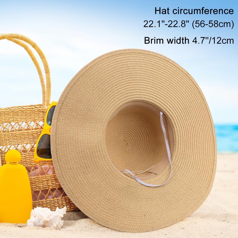 DRESHOW Beach Hats for Women Big Straw Wide Brim Summer Hat Floppy Foldable Roll up Cap Sun Hat UPF 50+