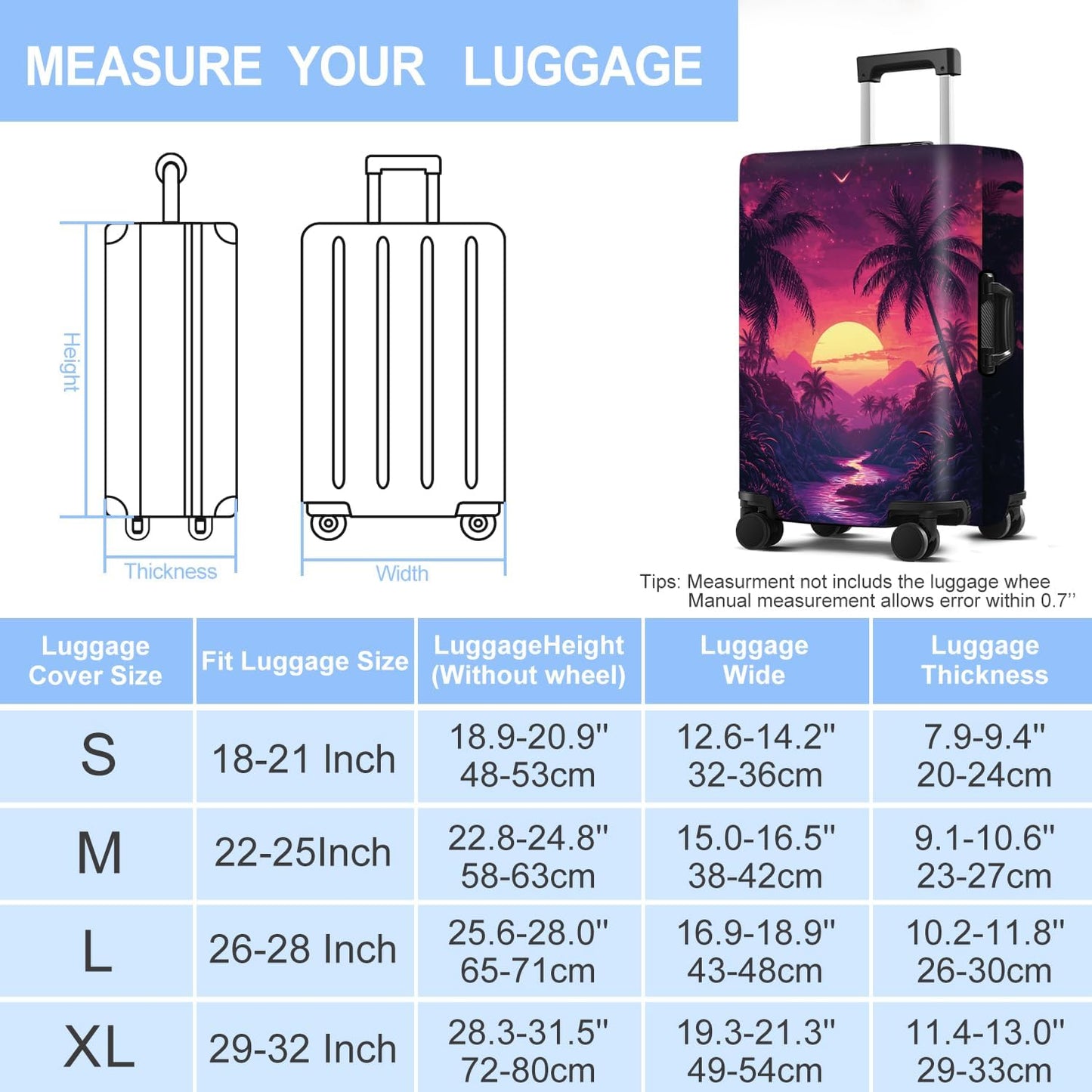 Luggage Cover Washable Suitcase Protector Anti-scratch Suitcase cover Fits 20-34 Inch Luggage (Coconut trees, L(28-30inch suitcase))