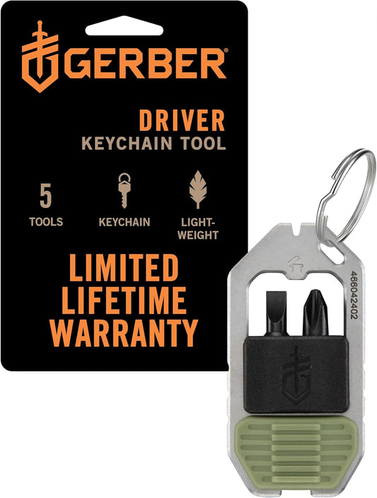 Gerber Gear Driver Keychain 5-in-1 Multitool, Clips to Pocket or Keychain with Pry Bar, Phillips and Flat Head Screwdriver Bits, and Bottle Opener, Lightweight EDC Gear for Everyday Carry, Baltic Haze