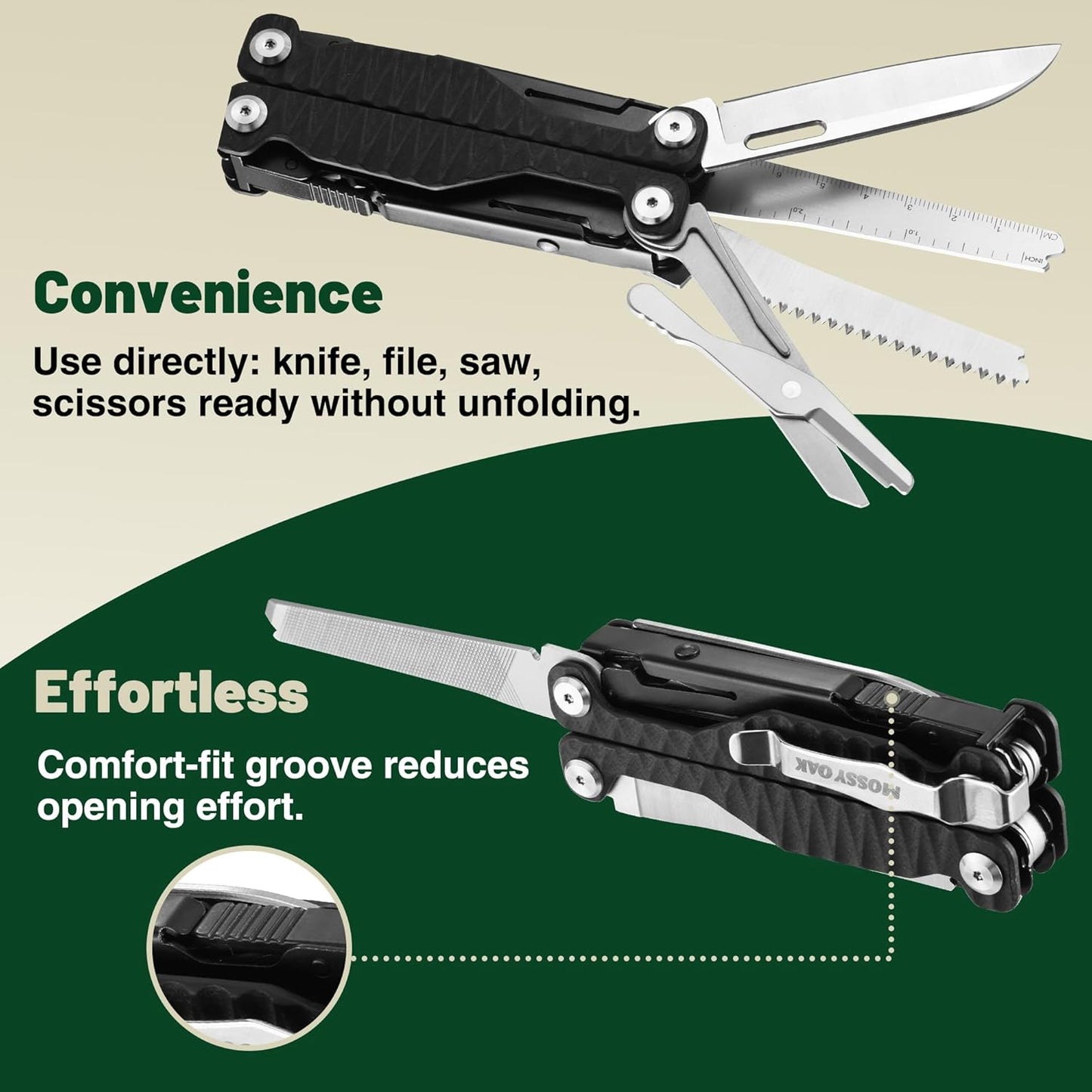 MOSSY OAK Multitool, 17-in-1 EDC Multi Tool with CNC-Machined Steel Pliers, G10 Anti-Slip Handle, Nylon Sheath & Belt Clip – Durable MultiTool for Camping, Hiking, Hunting, Survival, and Everyday Use