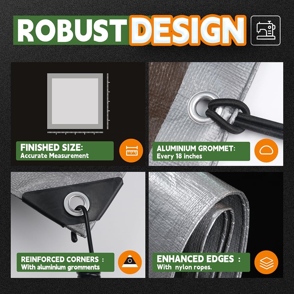 RAINDEWAY Tarps Heavy Duty Waterproof 60x60 Feet, 10 Mil Thick Multipurpose UV Resistance Large Tarp Cover with Metal Grommets and Reinforced Edges, Silver/Brown Tarp