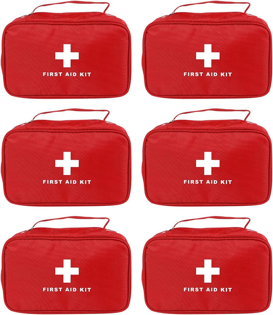 AOUTACC 6pcs First Aid Bag Empty, Waterproof Durable First Aid Kit Bag Empty with Zippered,First Responder Storage Medicine Emergency Bag for Home Office Kitchen Outdoor Travel Camping Activities-Red