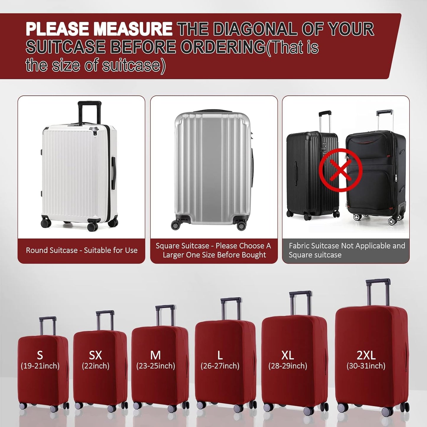 Travel Luggage Cover Suitcase Protector Scratch-Resistant Fit 19-31 Inch Suitcase, Not Included Suitcase (Claret, S(19-21 inch))